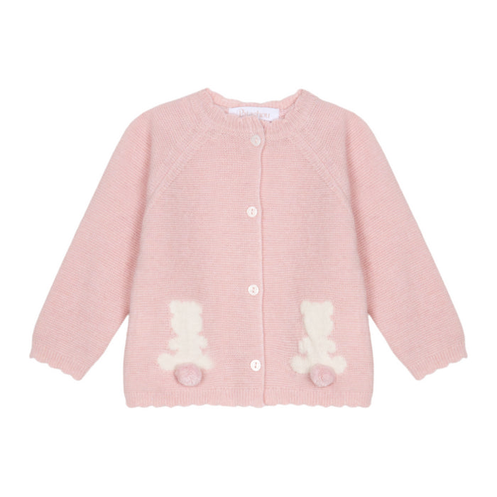 Patachou - Pink knit cardigan with bear embroideries