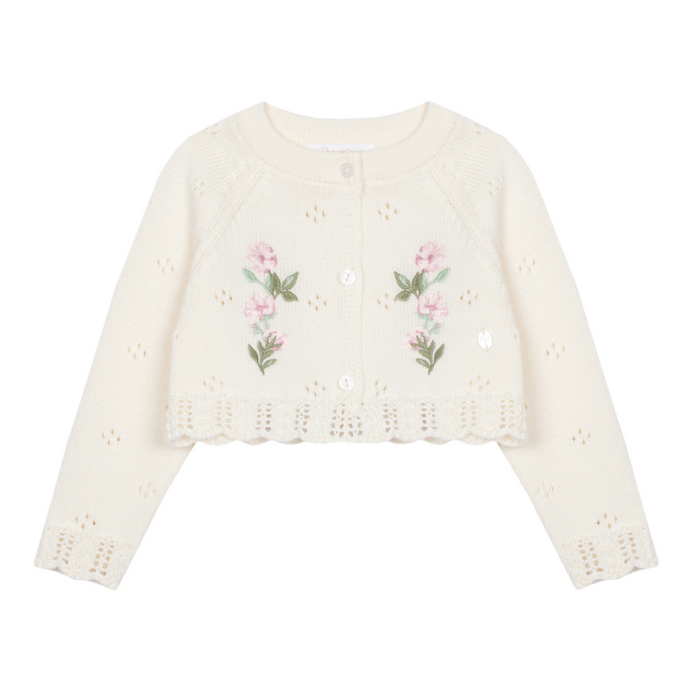 Patachou - Kort truitje in tricot met borduring - Ecru