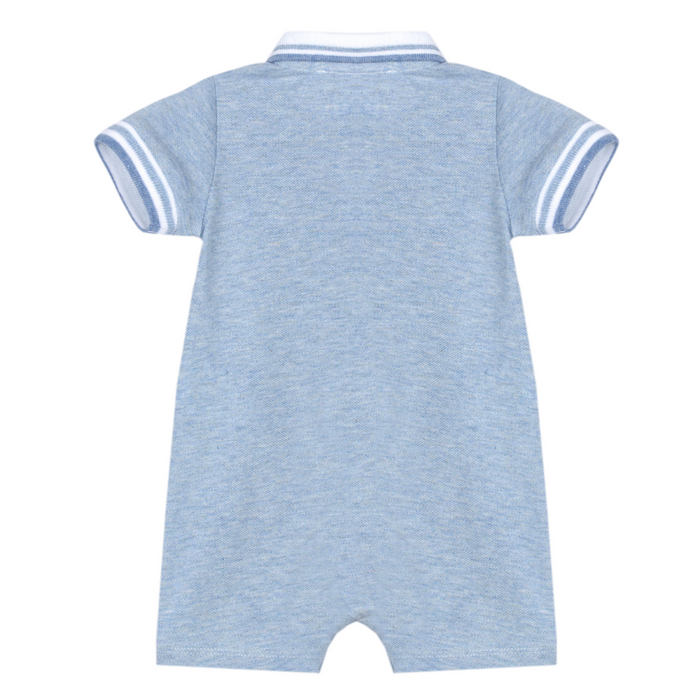 Patachou - Babypakje met korte mouwen en gestreept kraagje - Blue melange