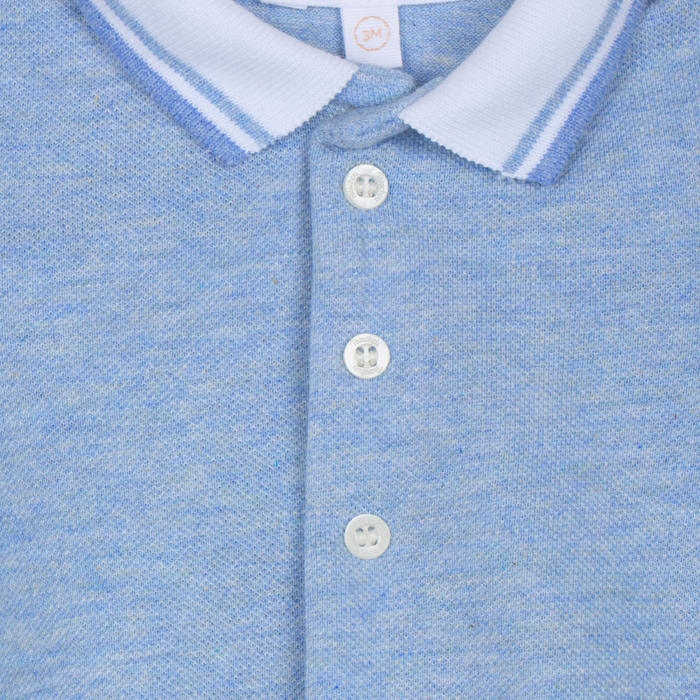 Patachou - Babypakje met korte mouwen en gestreept kraagje - Blue melange