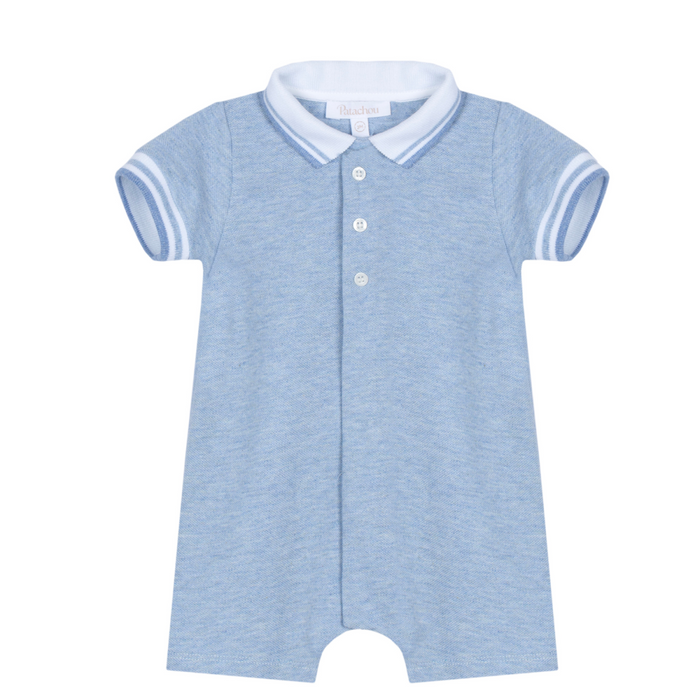 Patachou - Babypakje met korte mouwen en gestreept kraagje - Blue melange