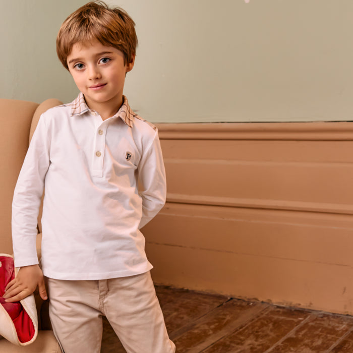 Patachou - Ecru and checks polo