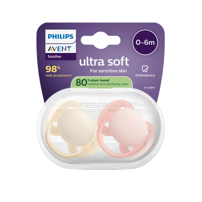 Philips Avent - Fopspeen Ultra Soft SCF091/38 - Roze/Beige -( 0-6 maanden)