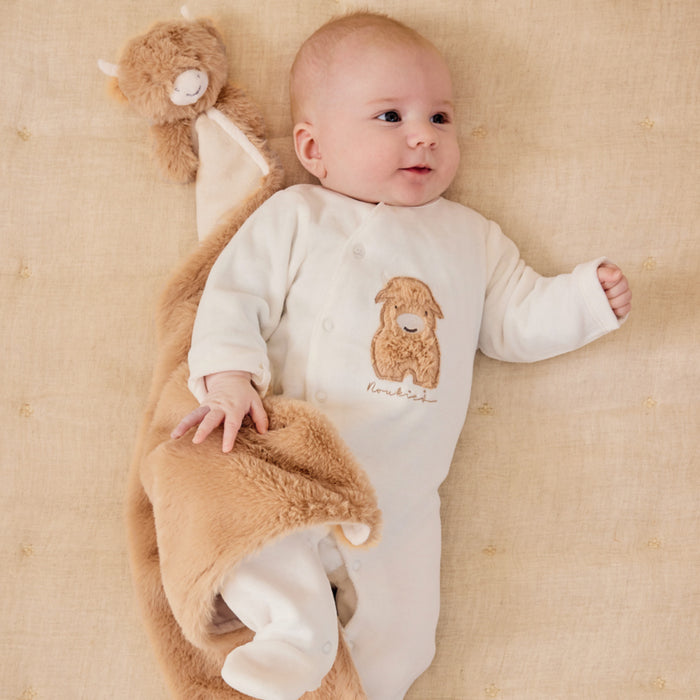 Noukies - Wit fluwelen babypakje met fluffy