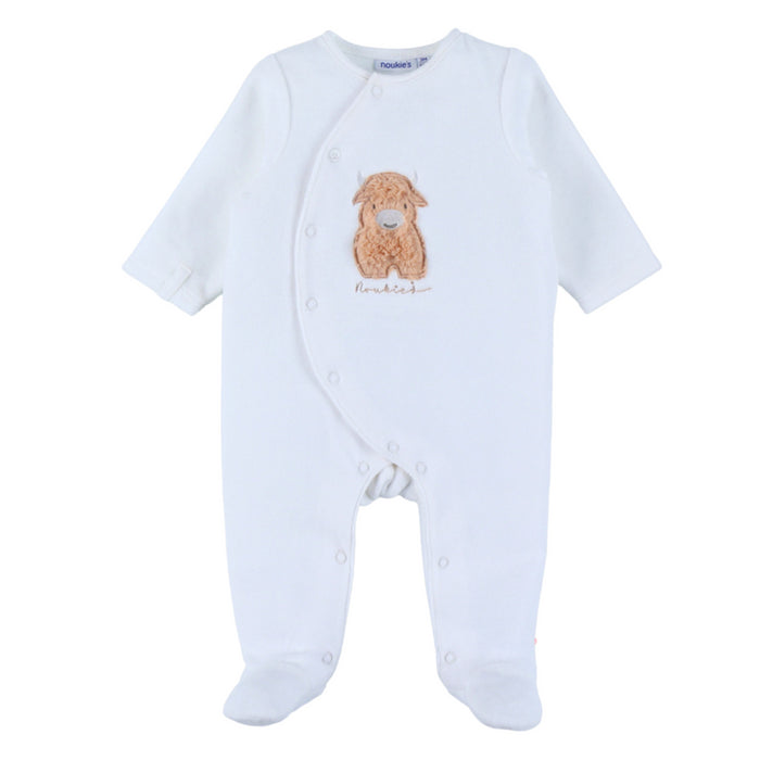 Noukies - Wit fluwelen babypakje met fluffy