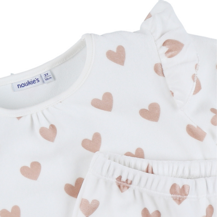 Noukies - 2-delige pyjama in velours met hartjes