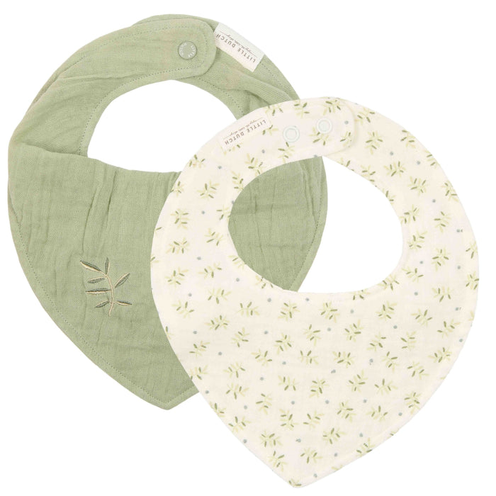 Little Dutch - Bandana slab hydrofiel set van 2 Blueberry Leaves & Sage - 22x19cm