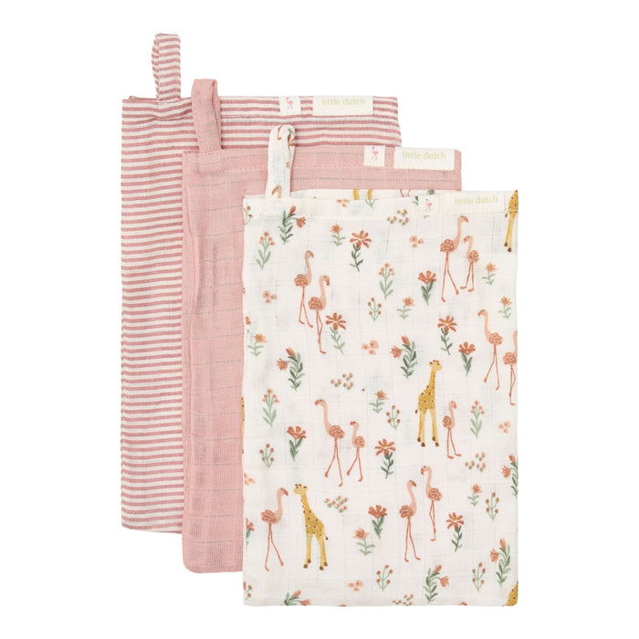 Little Dutch - Washandjes set - Roze - Blooming Safari