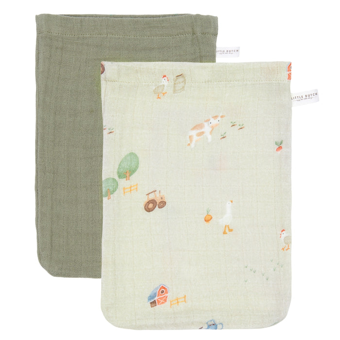 Little Dutch - Washandjes set hydrofiel Little Farm / Olive
