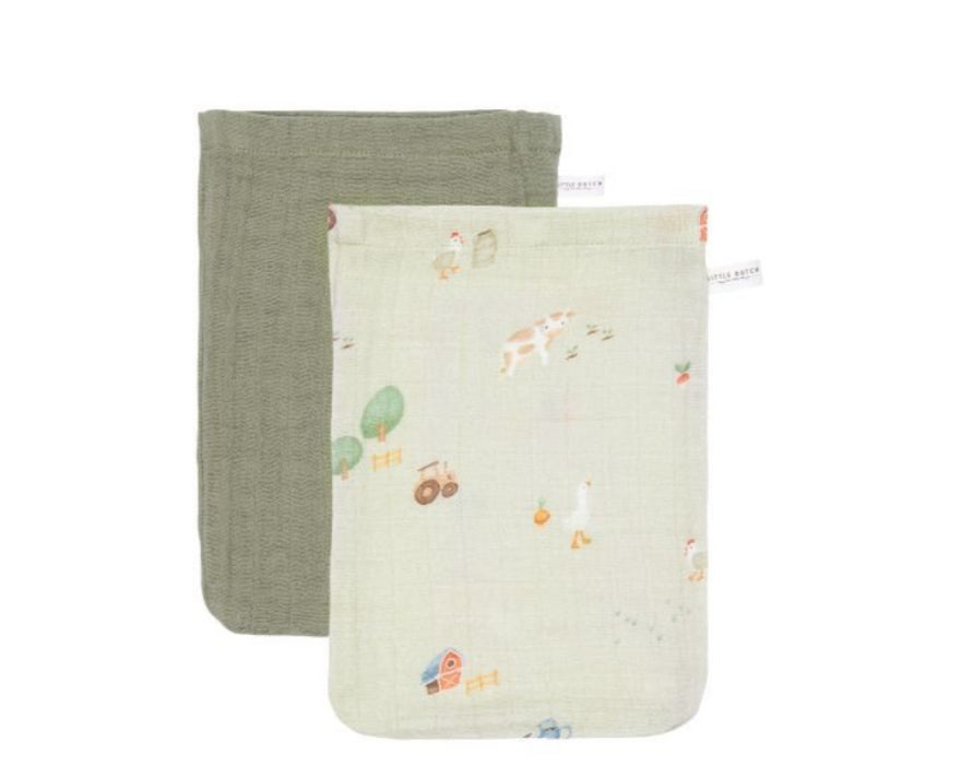 Little Dutch - Washandjes set hydrofiel Little Farm / Olive