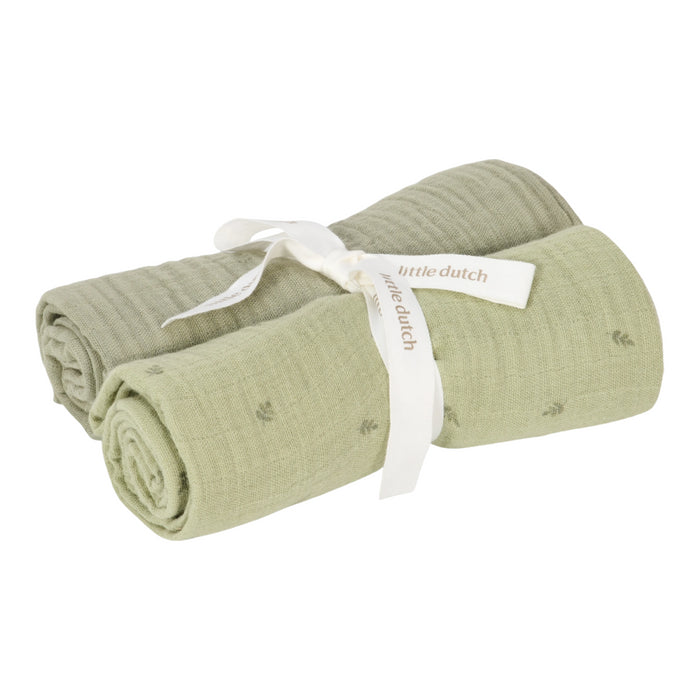 Little Dutch - Swaddle doeken hydrofiel 70x70 - Pure sage print