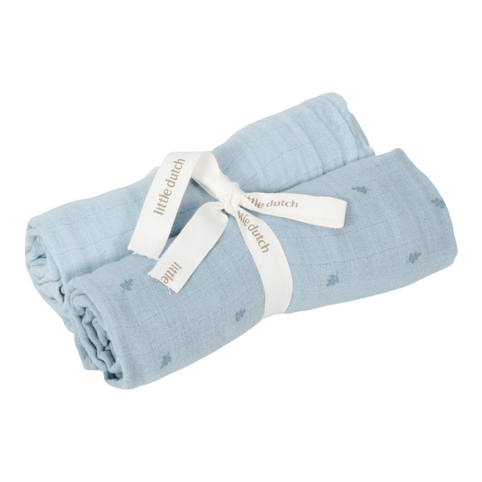 Little Dutch - Swaddle doeken hydrofiel 70x70 - Pure soft denim blue print