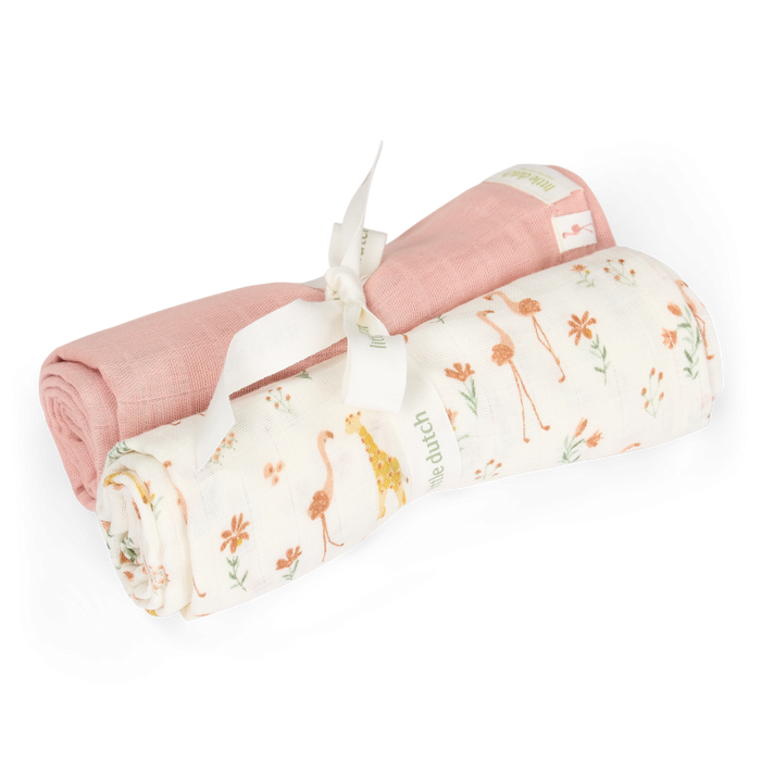 Little Dutch - Swaddle set - Roze - 70x70 cm - Blooming  Safari