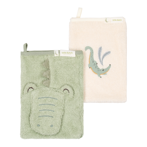 Little Dutch - Washandjes set Krokodil - Groen