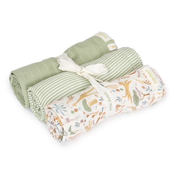 Little Dutch - Swaddle set - Groen -  70x70 cm - Safari Wonders