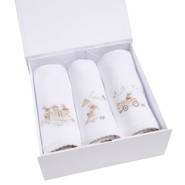 Theopile & Patachou  - Natural Garden Party - 3 geborduurde tetra doek NP 60x60 + doos