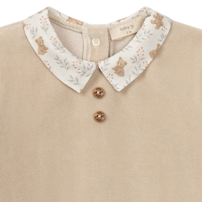 Baby Gi - Taupe footie Theo with pique collar