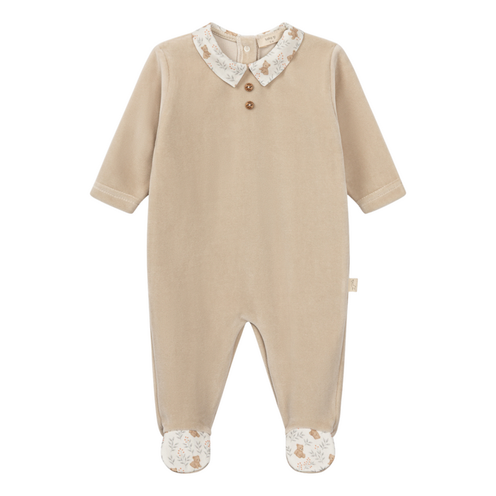 Baby Gi - Taupe footie Theo with pique collar