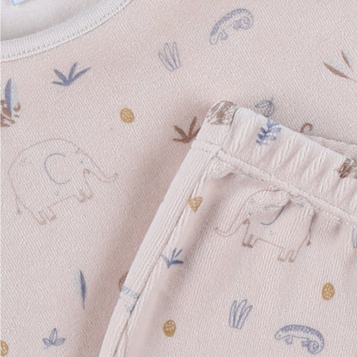 Noukies - Fluwelen pyjamaset met olifantenprint