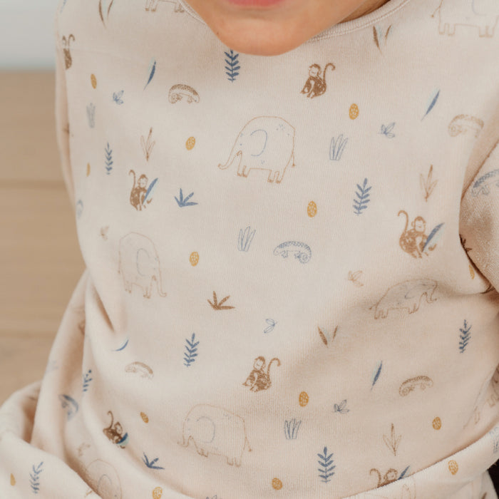 Noukies - Fluwelen pyjamaset met olifantenprint