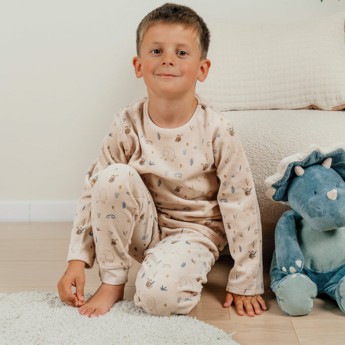 Noukies - Fluwelen pyjamaset met olifantenprint