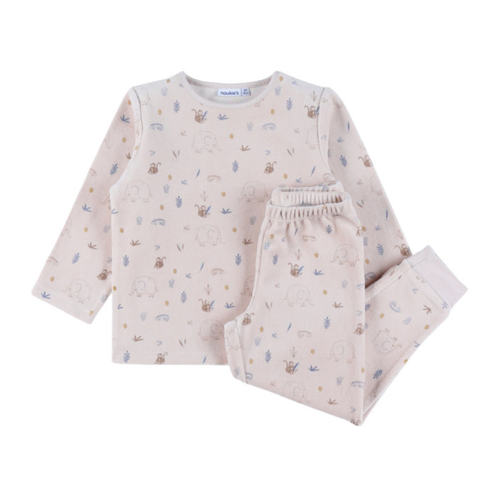 Noukies - Fluwelen pyjamaset met olifantenprint