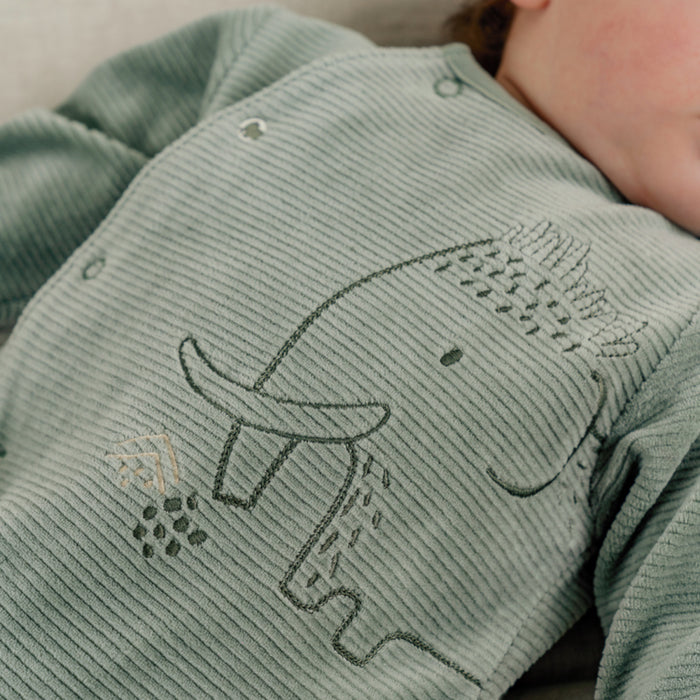 Noukies - Groene babypyjama met olifantenborduursel in geribd fluweel