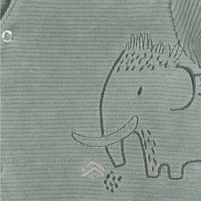 Noukies - Groene babypyjama met olifantenborduursel in geribd fluweel