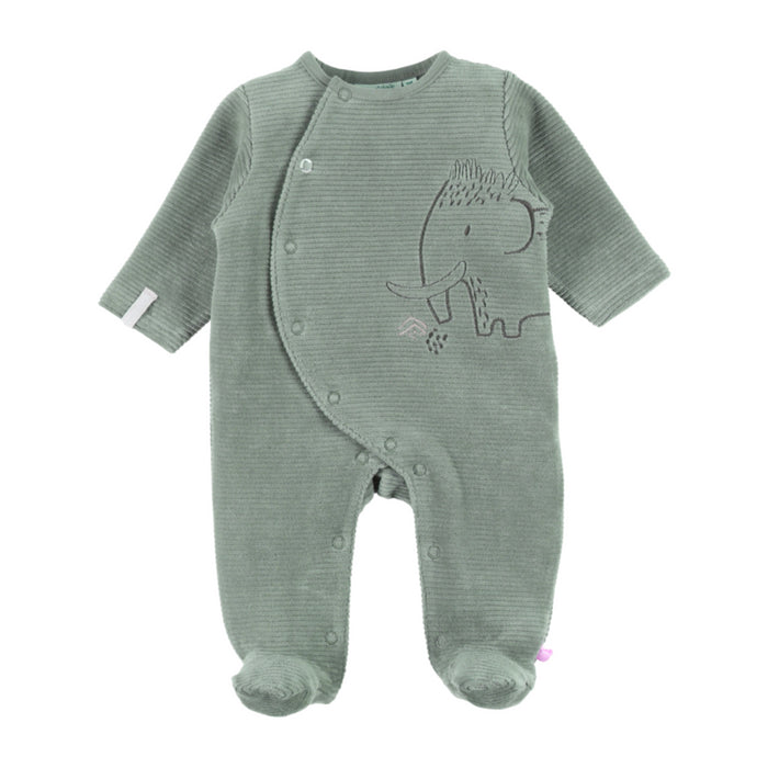 Noukies - Groene babypyjama met olifantenborduursel in geribd fluweel