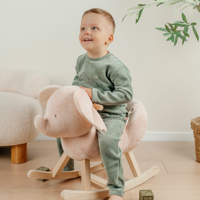 Noukies - Groen fluwelen pyjamaset met mammoetborduursel