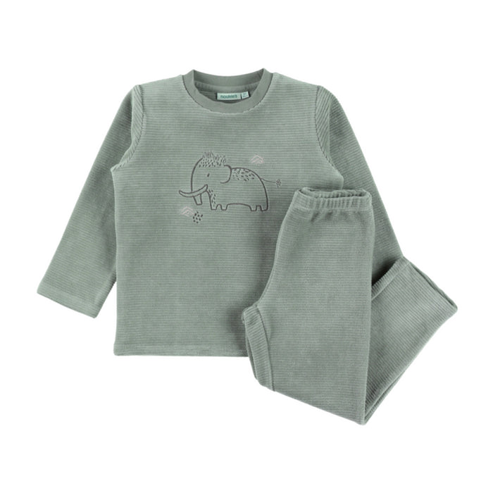 Noukies - Groen fluwelen pyjamaset met mammoetborduursel