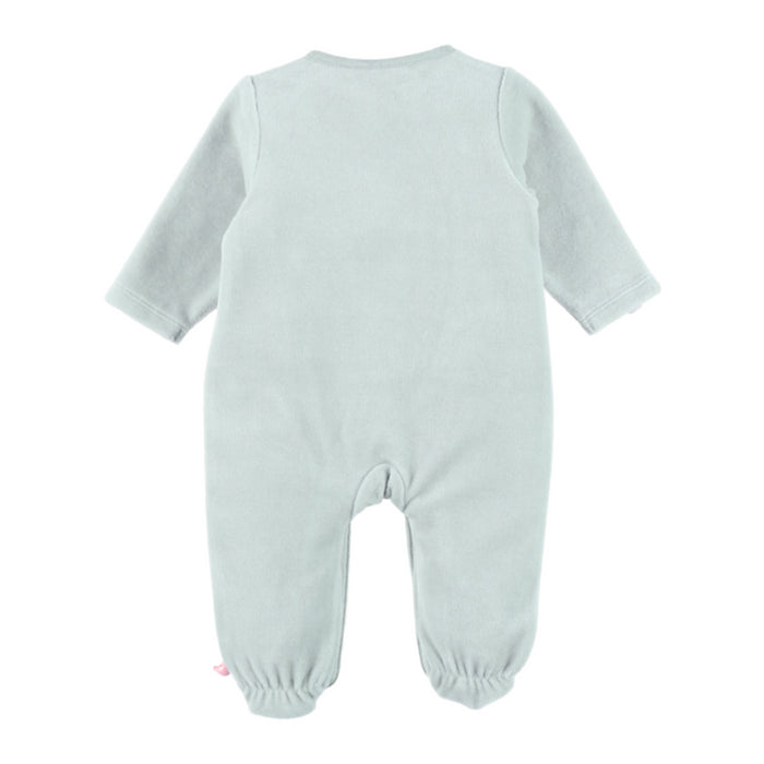Noukies - Baby pyjama van groene velours met slakkenborduursel